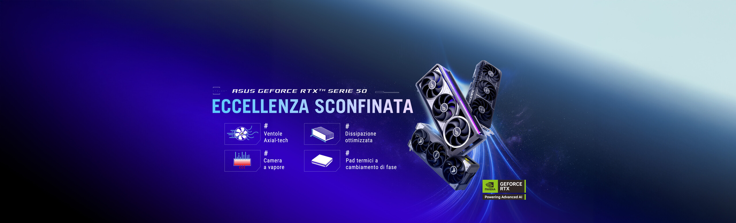 Le schede video ROG Astral, TUF Gaming, scheda grafica Prime GeForce RTX 50 volano in alto