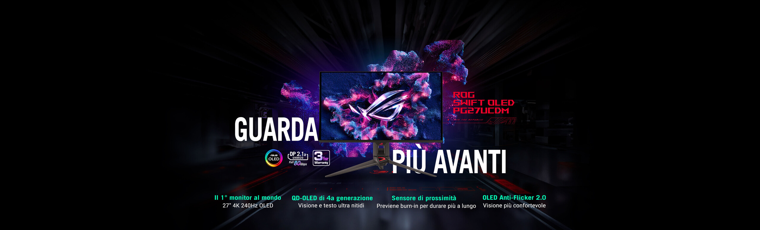 L'immagine mostra il monitor gaming ROG Swift OLED PG27UCDM