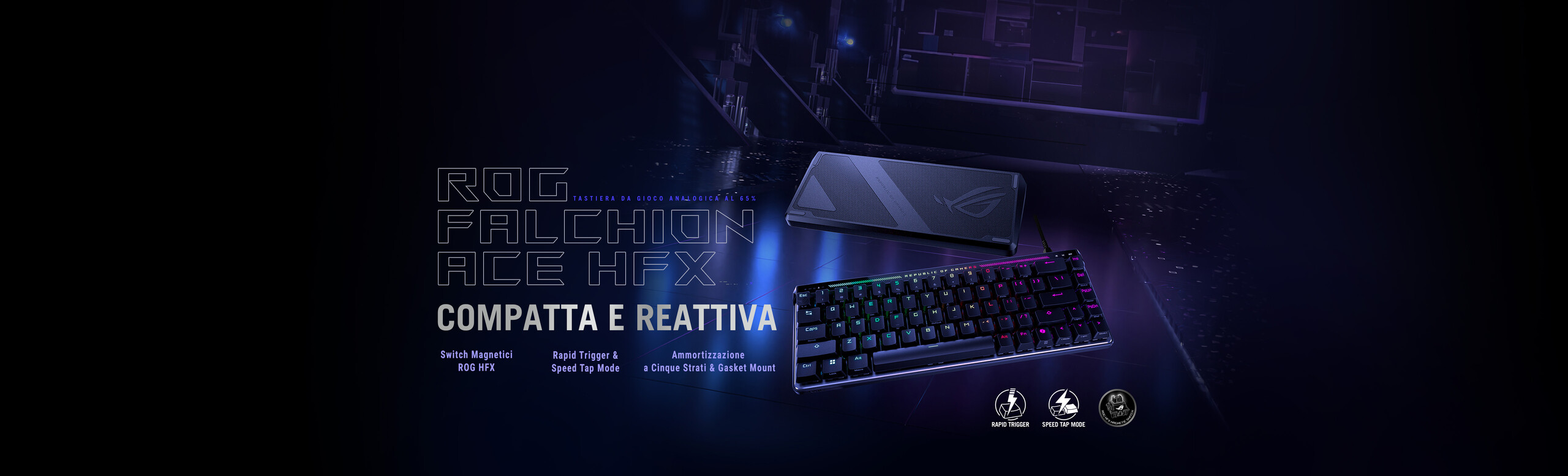 L'immagine mostra la tastiera ROG Falchion Ace HFX