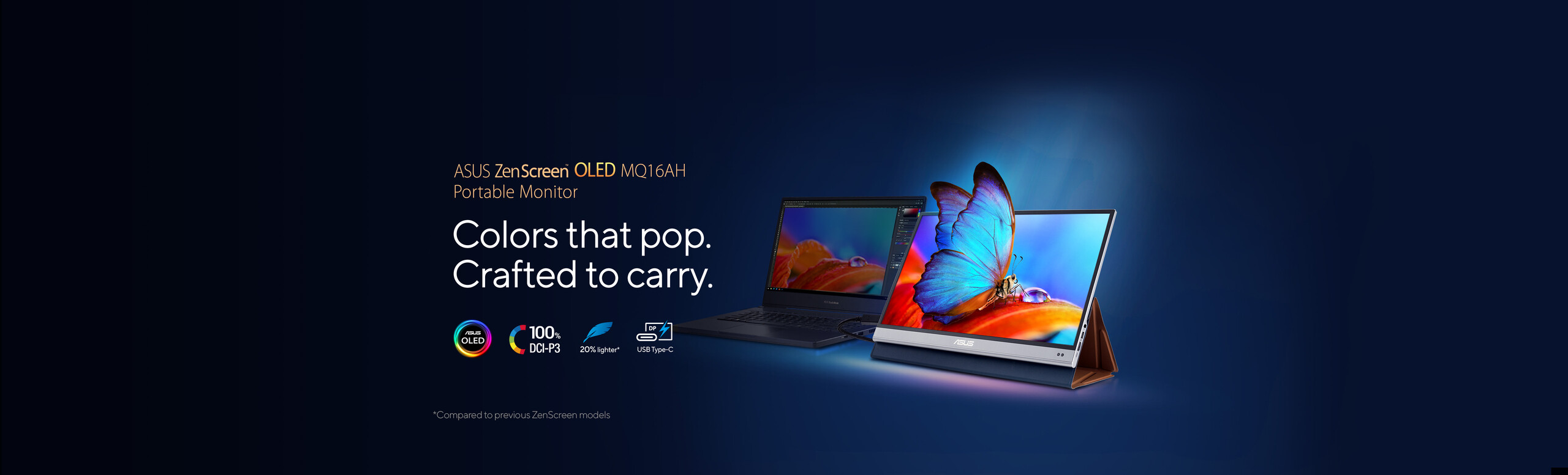 L'immagine mostra il monitor portatile ASUS-ZenScreen-OLED-MQ16AH