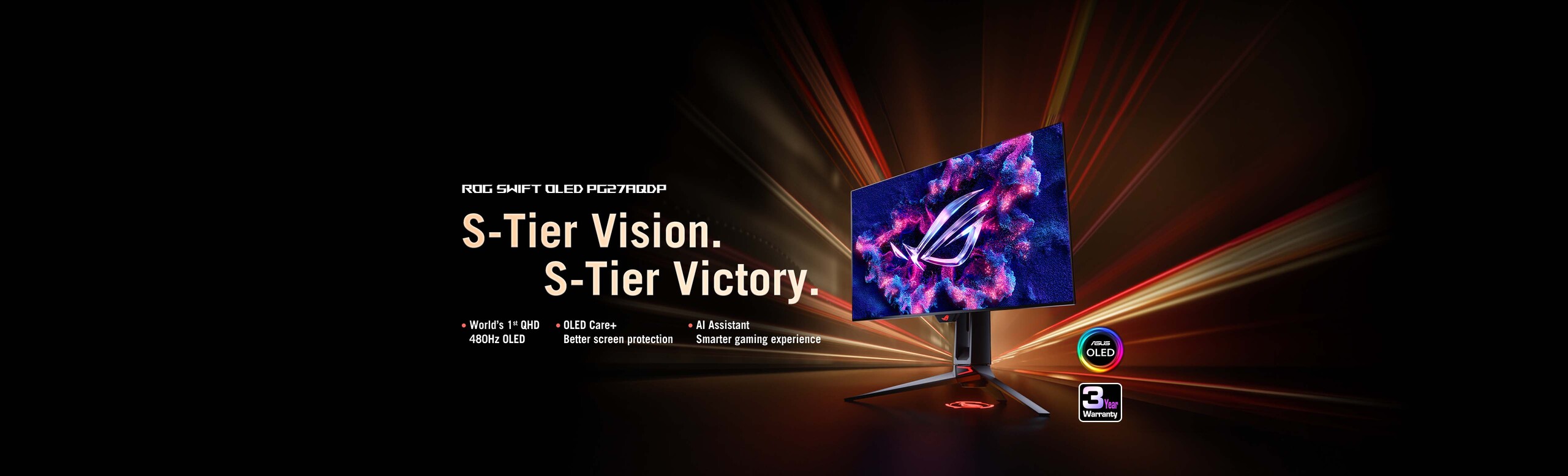 ROG Swift OLED PG27AQDP si trova davanti al raggio di luce rossa