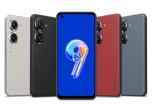 The Zenfone 9 in white, black, red, and slate